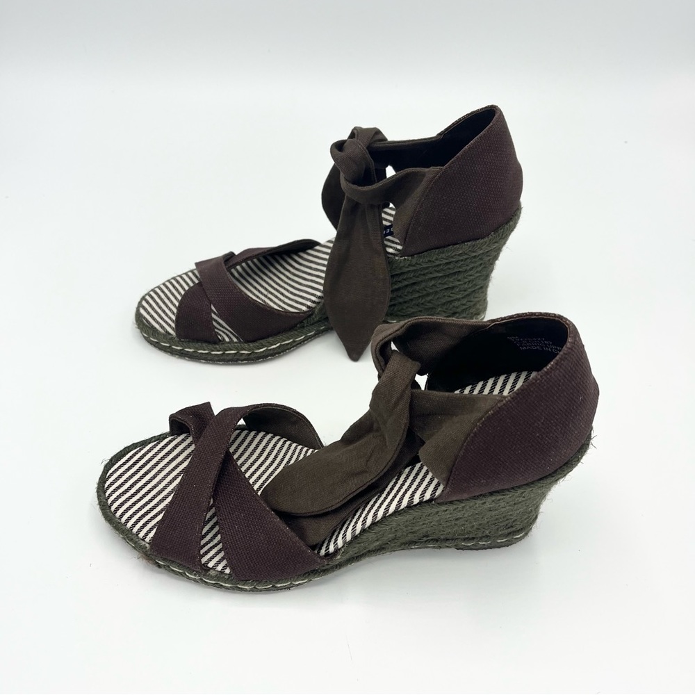 Tommy Hilfiger Wedge Espadrilles Sandals Women’s Ankle Tie Size 9 TW26427 Brown